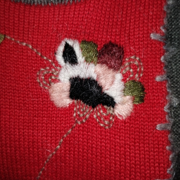 ROBERTA DI CAMERINO Sweater Vest Red Gray Flower Embroidery sz XS - Picture 11 of 16